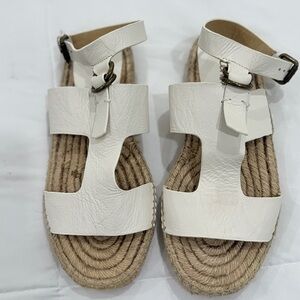 Splendid White Leather Sandals with‎ Braided Jute Sole, Size 8.5